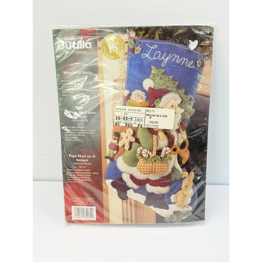 Bucilla Plaid Felt Christmas Stocking Kit Woodland Santa 85179